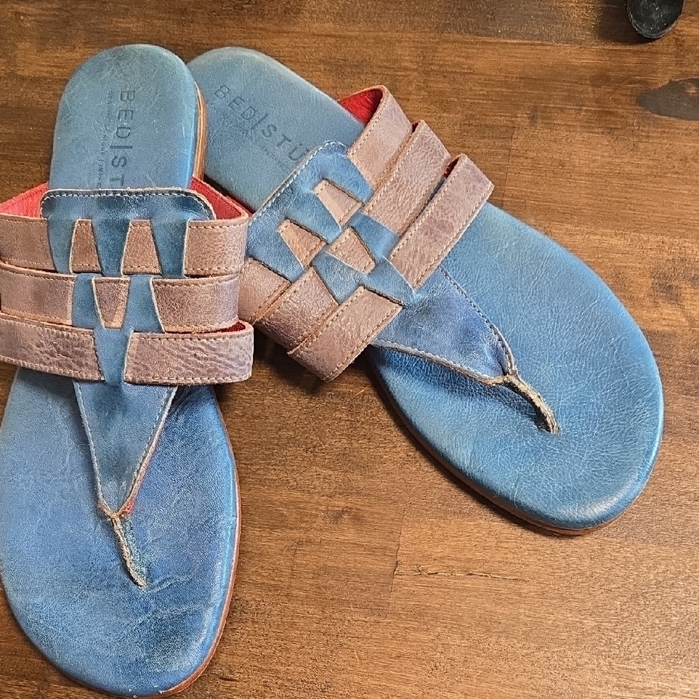 Bed Stu Yoli Leather Sandals Slide Flip Flop Thong Aztec Design Womens Sizs 8